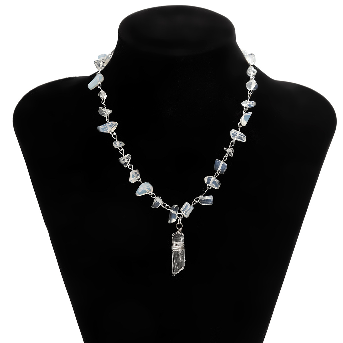 European and American cross-border jewelry, country-style crystal column, niche hot girl necklace, simple and irregular stone stone, versatile necklace Item Picture