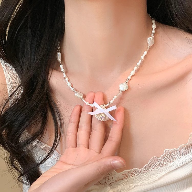 Seaside vacation ~ Shell necklace, a high-end and niche design accessory for girls on Instagram, a beach holiday style collarbone chain Specification drawing