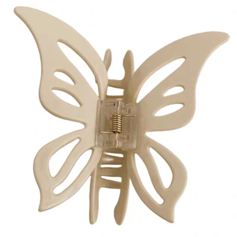 Hollowed-out acetic acid high-quality beige bow shark clip, cream semi-clip hair clip, ins style hair clip Item Picture