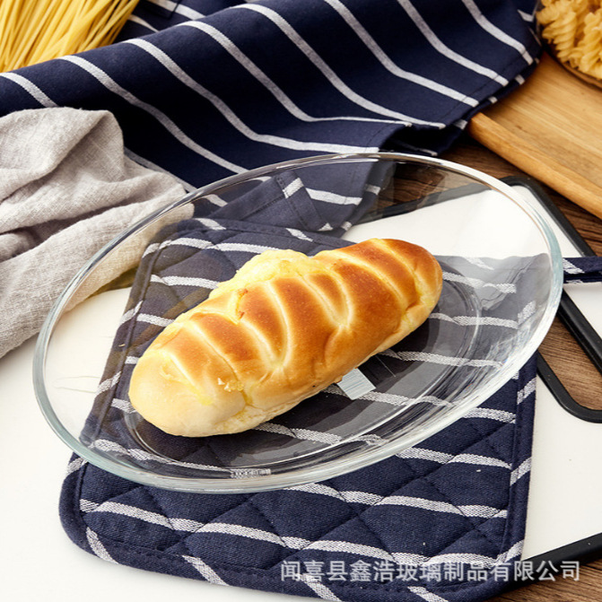 Tempered glass plates, heat-resistant microwave tableware, household vegetable plates, transparent glass baking trays, light and fresh Specification drawing