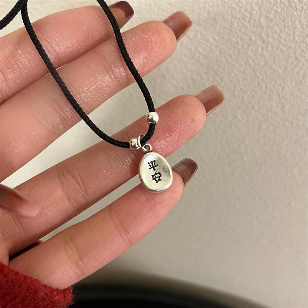 "Wish" Versatile and simple peace and fortune pendant Black rope necklace for couples, black rope woven collarbone chain for men and women, ins Specification drawing