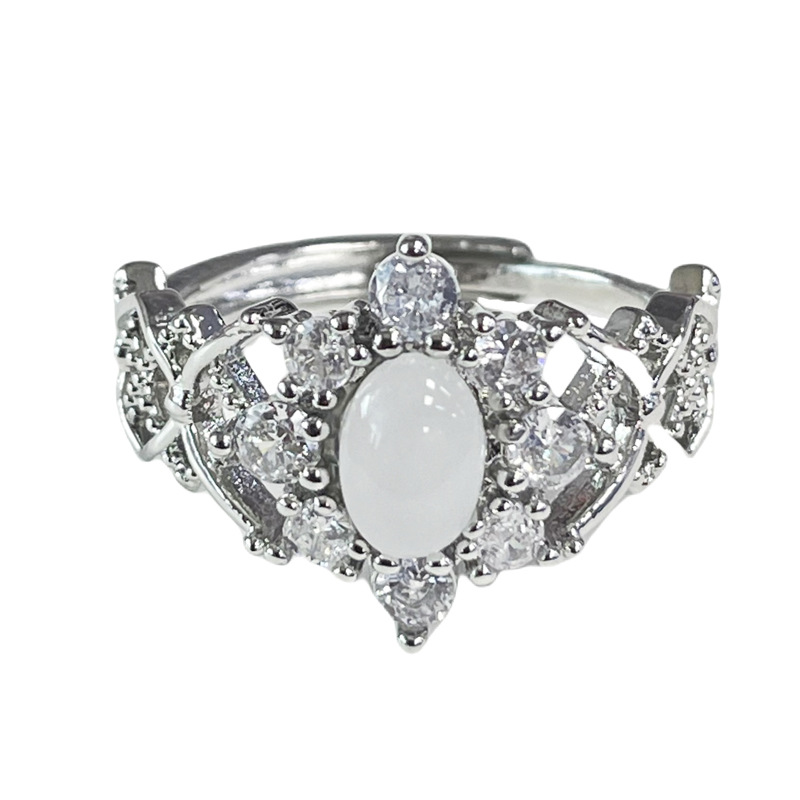New Chinese-style faux chalcedony hollowed-out lace opening ring for women, pigeon egg surface, elegant and high-end style ring, unique and versatile Item Picture