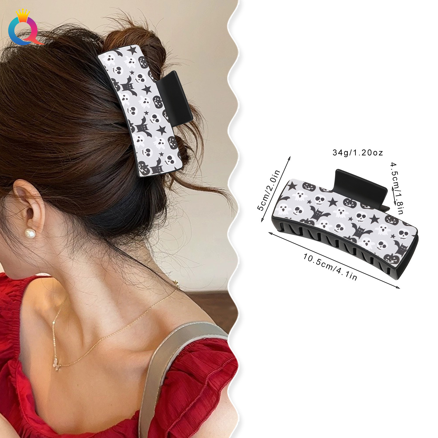 Qiyue Cross-border Halloween Leather Hair Clip, Pumpkin bun, square female grab clip, Scary shark Clip and accessories wholesale details Picture