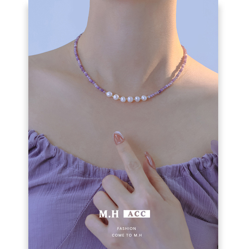 Sweet and fresh lilac pearl necklace, women's fashion, versatile, high-end and light luxury style, wholesale collarbone chain Specification drawing