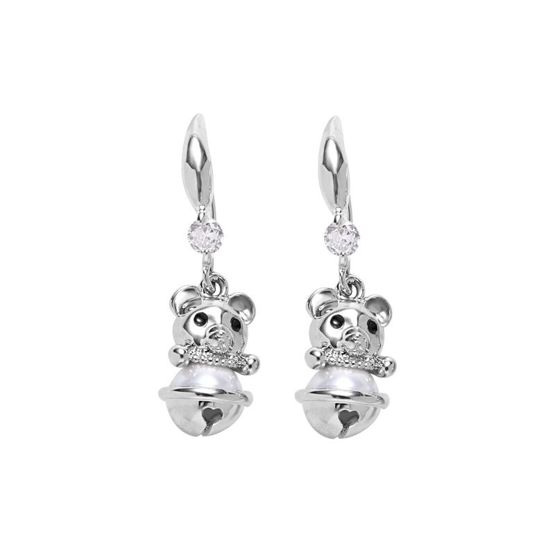 ins Original Bear Bell series earrings, a light luxury and high-end silver earrings, a cold style and fashionable style earrings Item Picture