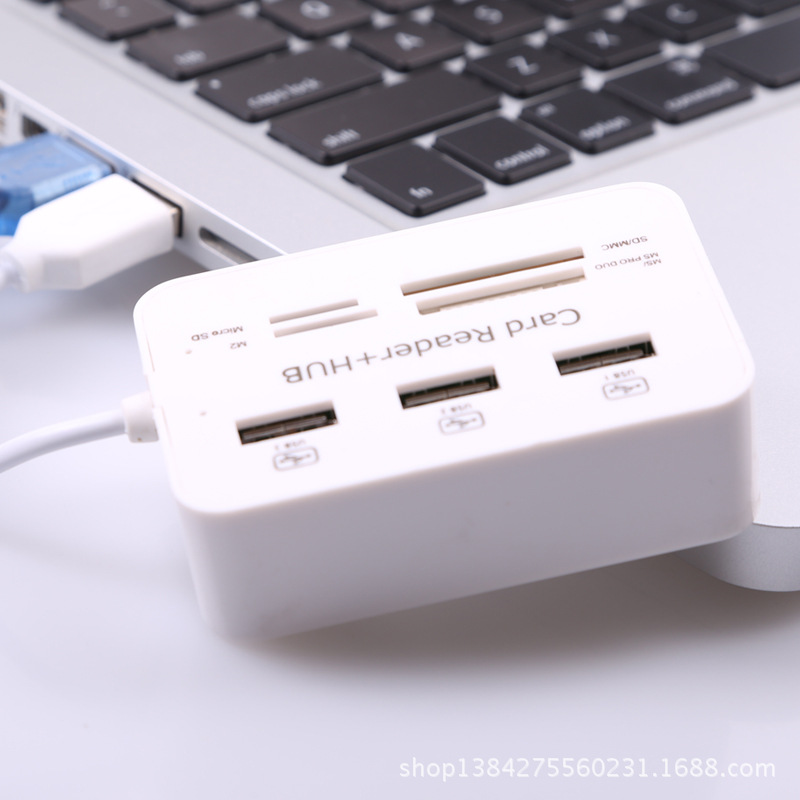 Mobile phone memory card multi-functional 3.0 card reader, usb3.0 one-to-three high-speed usb hub hub splitter Specification drawing