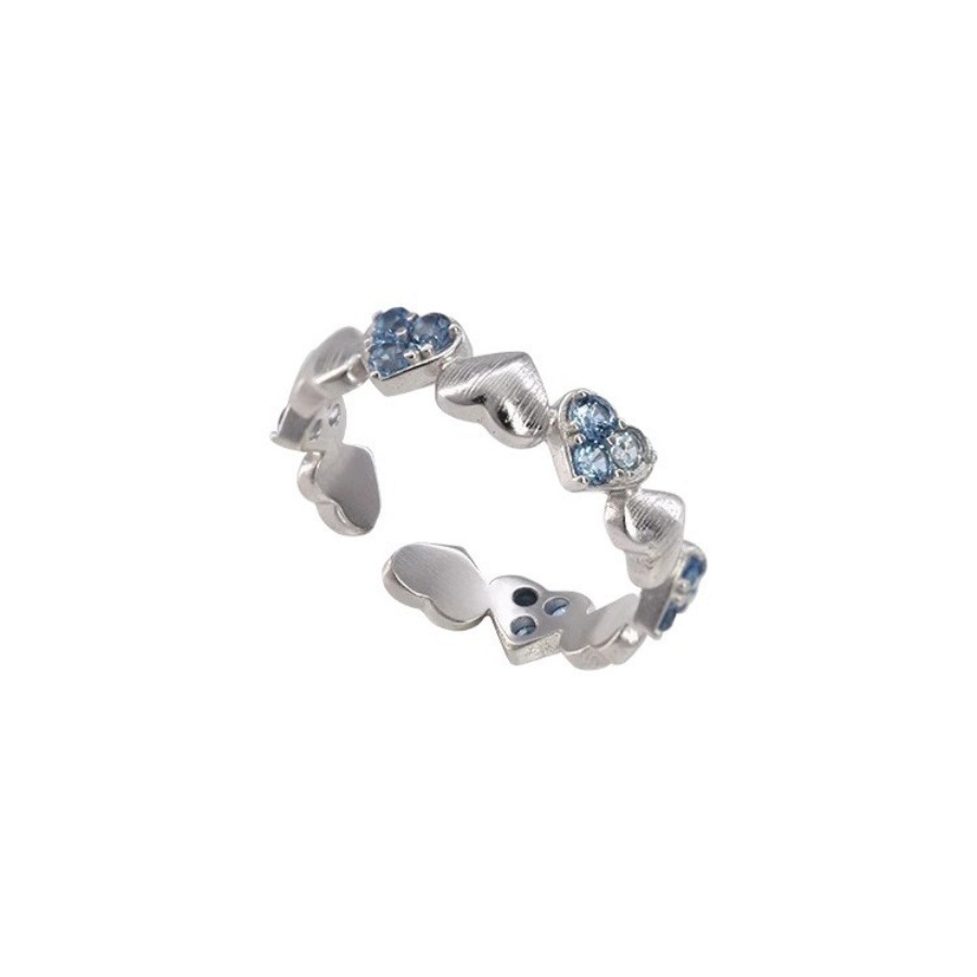 A niche design blue heart-shaped brushed ring for women's spring and summer, a fresh and unique index finger ring with a light luxury and high-end feel Item Picture