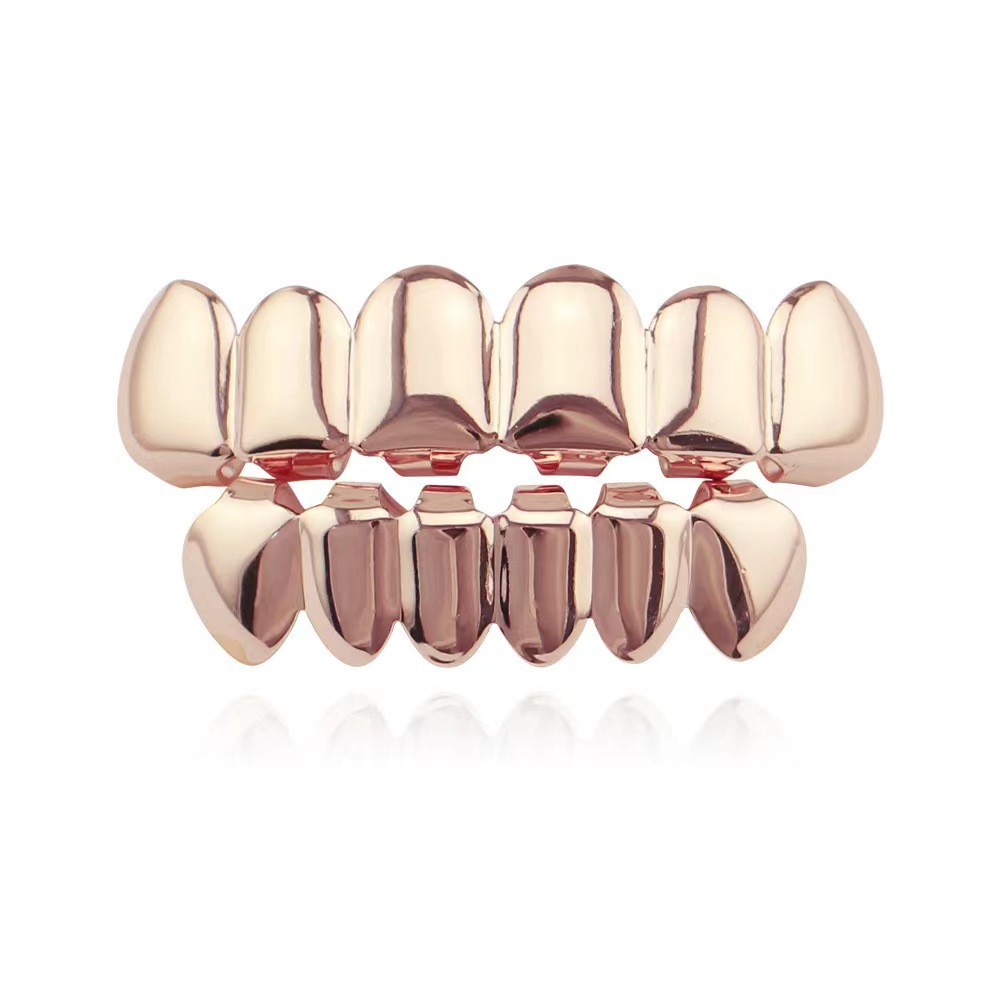 Hip-hop cross-border braces, smooth rose gold braces, gun black smooth rose gold braces, hip-hop decoration, 18K full figure