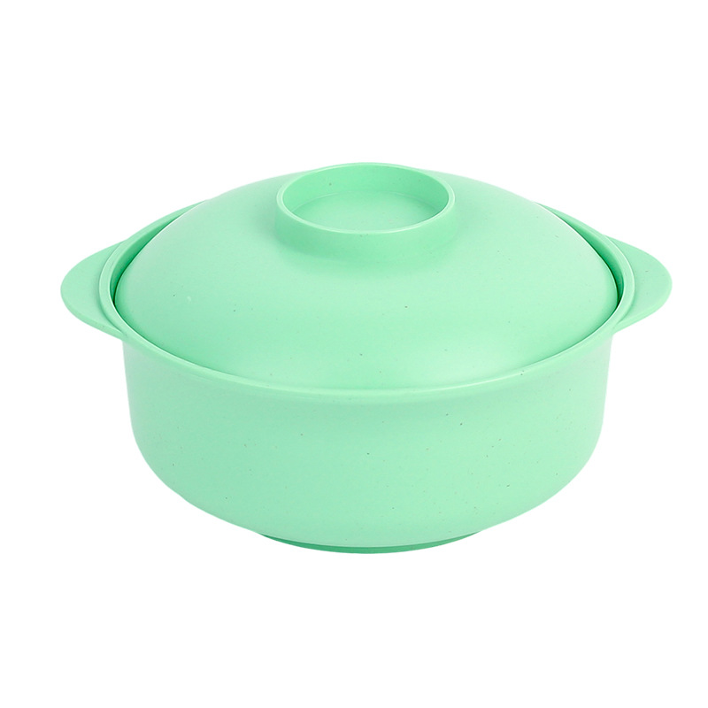 Amazon wheat bowl, clay pot bowl, 20cm round bowl, plastic bowl, household double-ear bowl with lid, student dormitory instant noodle bowl Item Picture