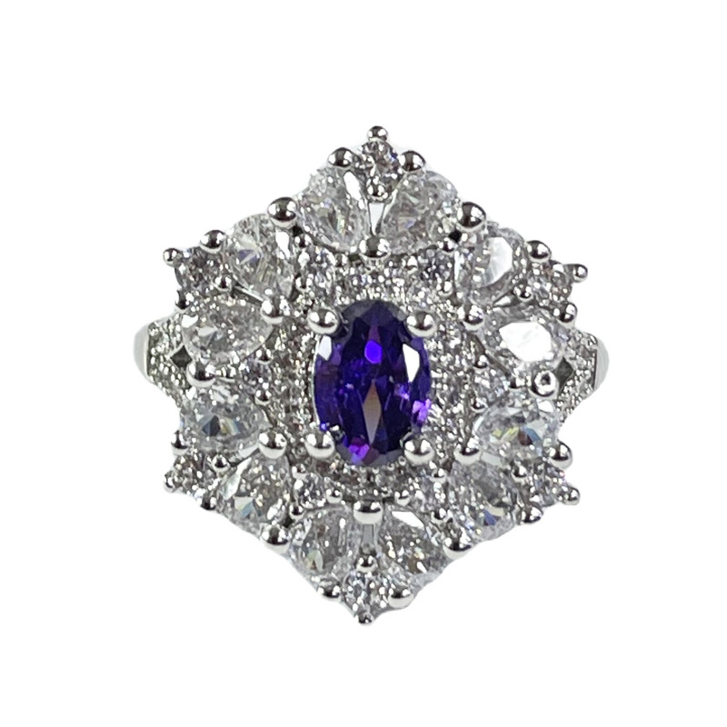 A cold and unique, slightly inlaid purple diamond camellia light luxury open ring for women with a sweet and cool ins design Item Picture