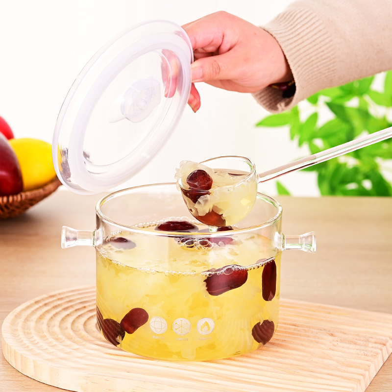 Wholesale household glass stew POTS, large-capacity high-temperature resistant double-ear glass soup POTS, electric ceramic stoves, heating transparent health POTS Application Scenario