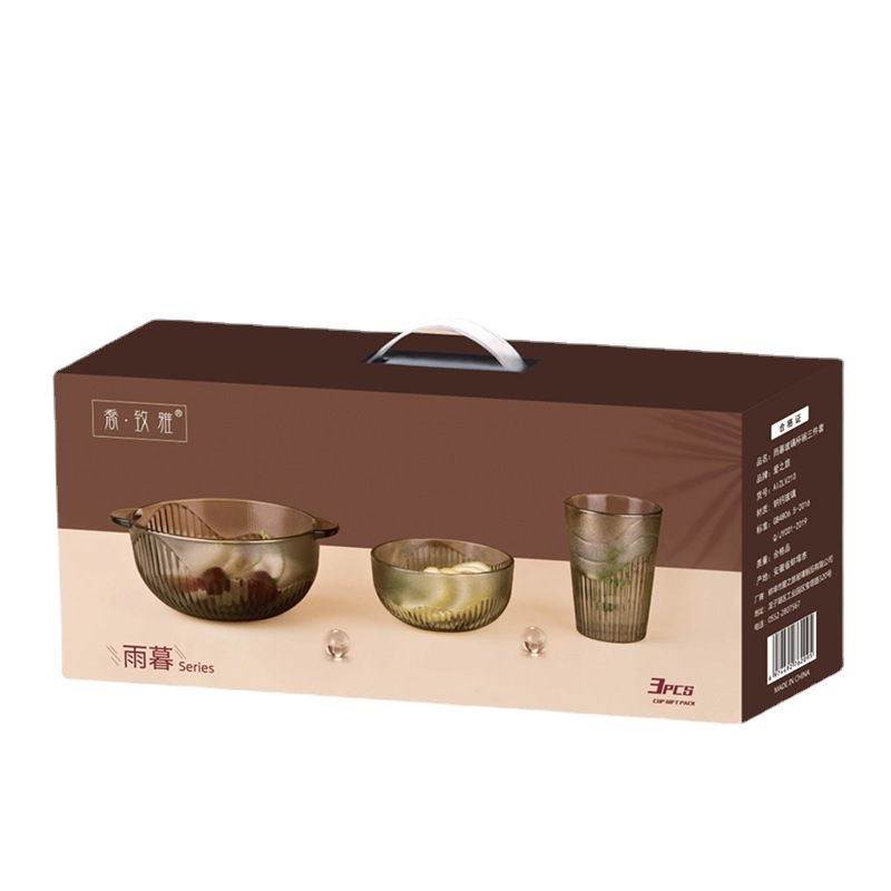 Japanese tableware vertical patterned glass bowl set, home dessert double-eared bowl five-piece set, insurance and bank event gifts Item Picture