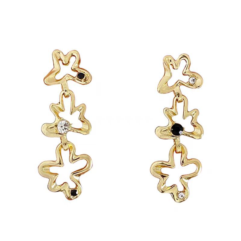 Light luxury retro gemstone golden flower earrings for women, 2025 fashion design, high-end and exaggerated, popular evening earrings Item Picture