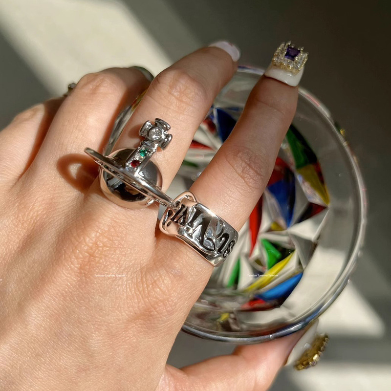 A niche three-dimensional Saturn irregular letter drip glaze open ring for women, gender-neutral retro Instagram trendy personality ring details Picture