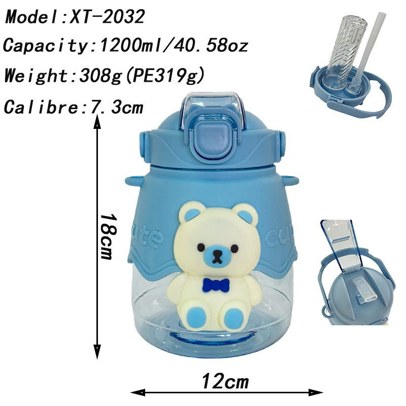 Wholesale large-capacity straw, large-bellied cups, high-appearancelevel bear figurines, water cups with tea strutters, student hand-held and backpack water bottles Application Scenario
