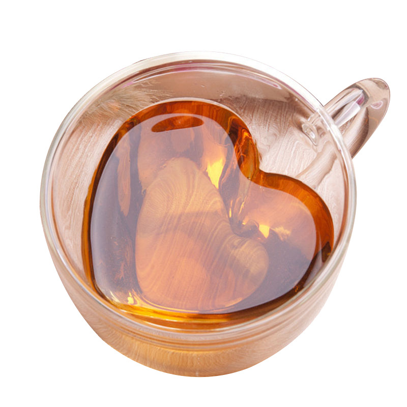 Wholesale creative heart-shaped glass cups, drinking cups, tea cups, high borosilicate glass double-layer insulated coffee cups, water cups, etc Item Picture