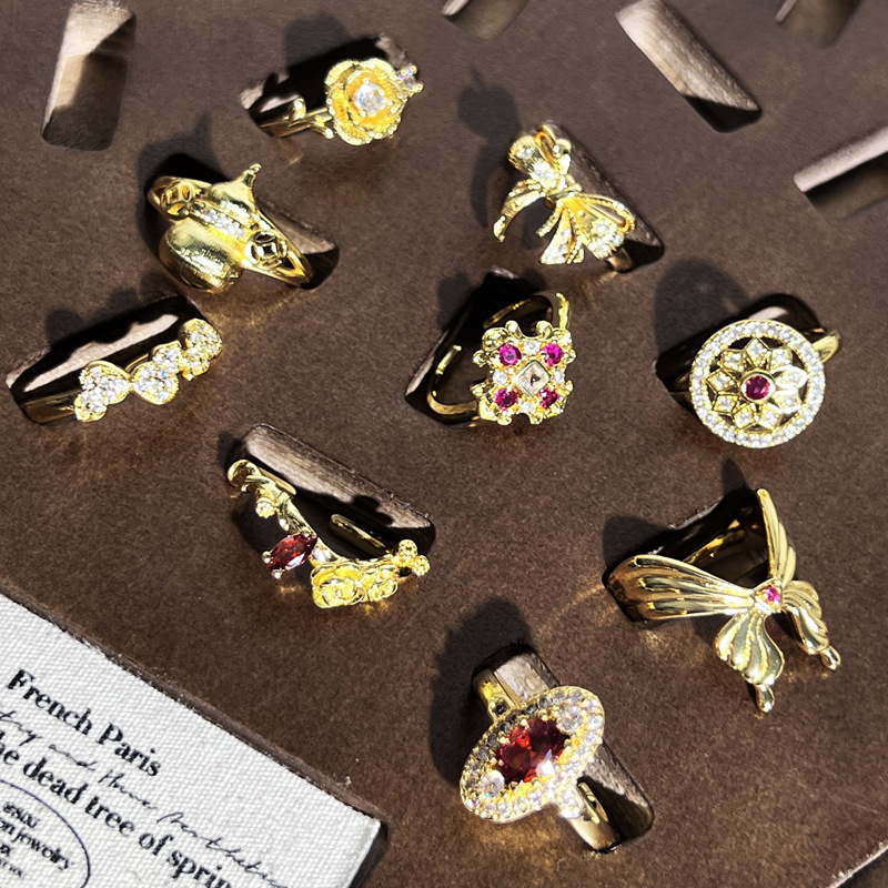 A new Chinese-style retro Internet celebrity bestseller, a high-end gourd ring with a sweet and cool feminine charm, a unique bow and flower ring Specification drawing