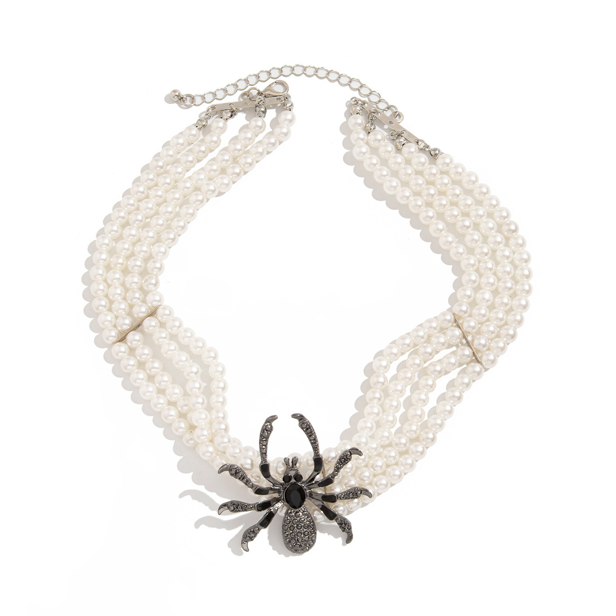 European and American cross-border jewelry, dark style spider pearl-like choker set, Gothic style beaded multi-layer collarbone chain Item Picture