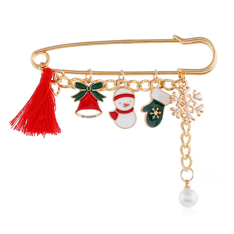 New Christmas fun brooches, cartoon Santa Claus, reindeer, snowflake and pearl brooches, wholesale for export Item Picture