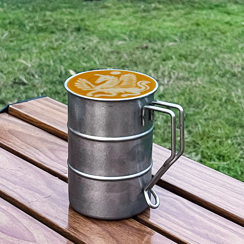 Retro 304 stainless steel beer mugs, snowflake sand mugs, creative outdoor camping distressed cups, oil drum cups details Picture