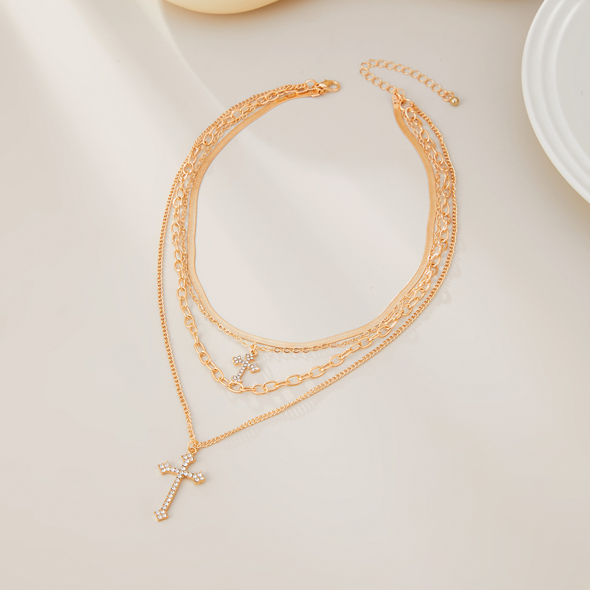 European and American cross-border jewelry hip-hop diamond-encrusted multi-layer cross pendant collarbone chain ins metallic snake-bone chain necklace Application Scenario