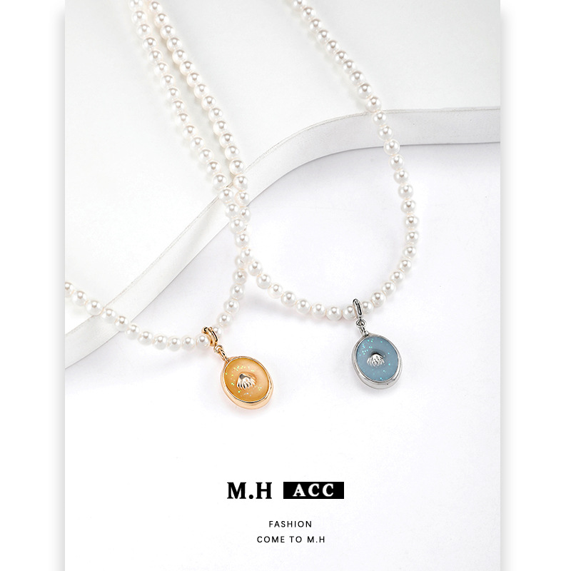 French shell pearl necklace for women, cross-border light luxury, exquisite and fashionable, Hepburn style collarbone chain, elegant and noble lady sweater chain Specification drawing
