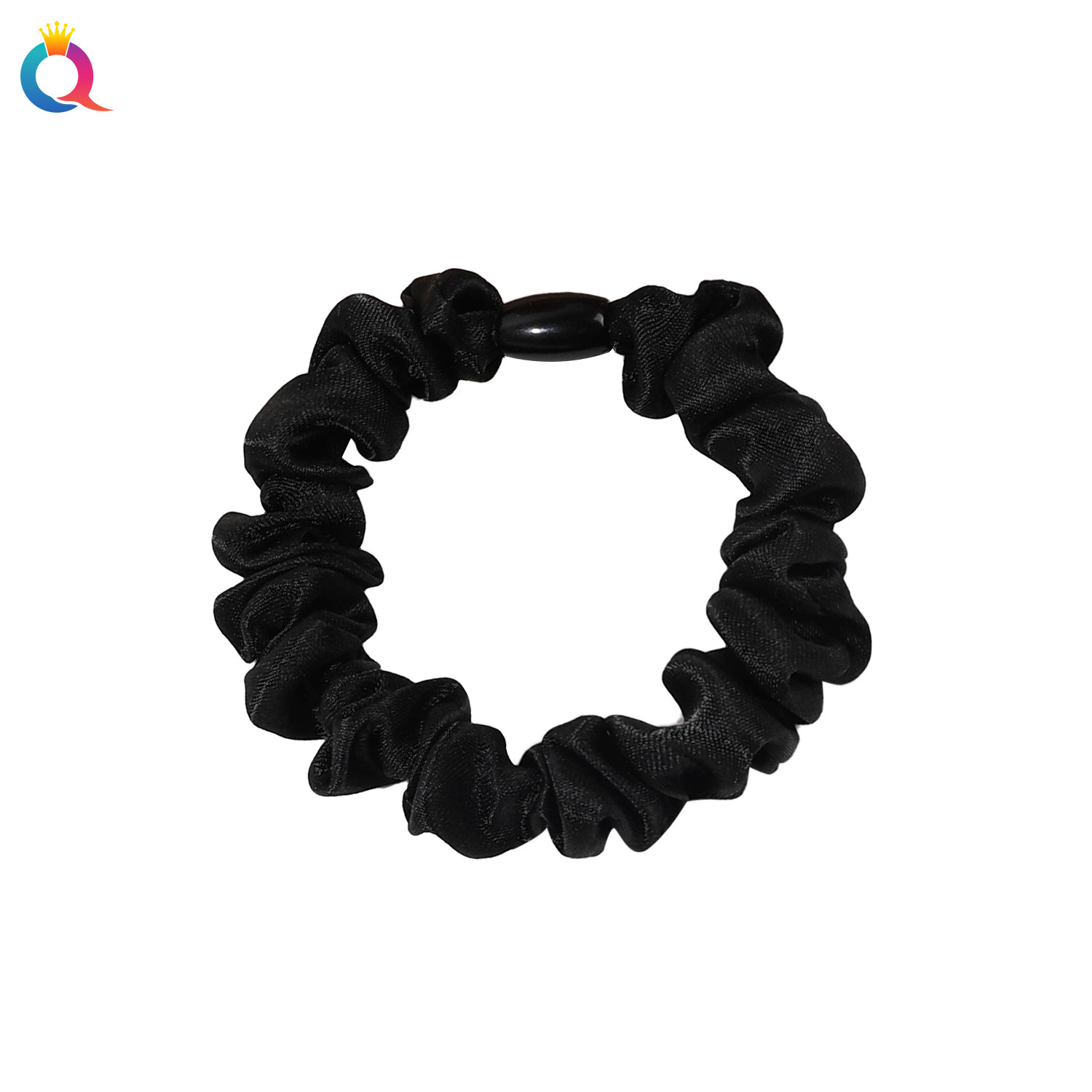 Wholesale of Qiyue Amazon buckled silk large intestine hair bands, solid color high-elasticity hair ties, thin hair ties and ponytail hair accessories Item Picture