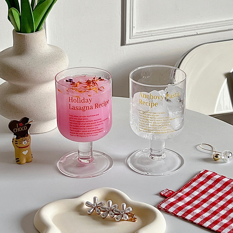 Customized Korean InS-style tall glass, summer fruit drink cup, English glass cup, juice cup, red wine glass, breakfast cup full figure