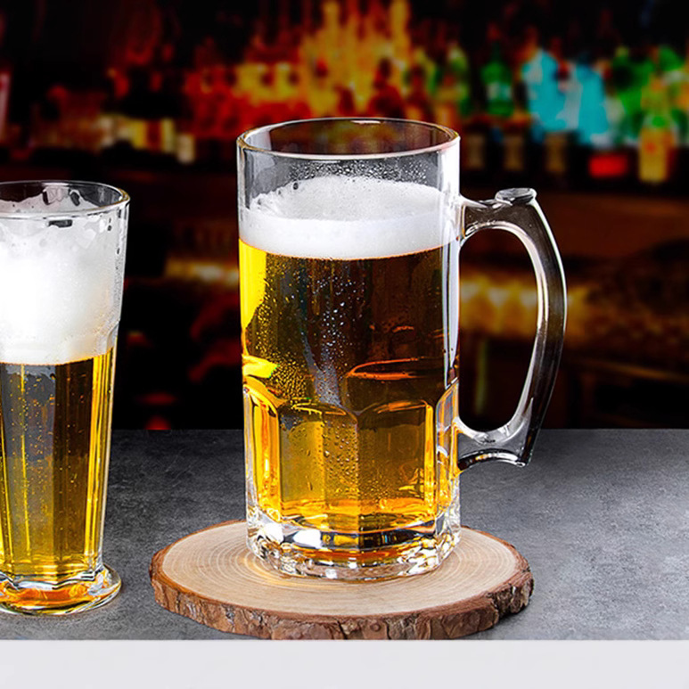 Wholesale of glass beer mugs in stock, 1000ml large capacity draft beer cups, for export to bars, restaurants, KTVS Specification drawing