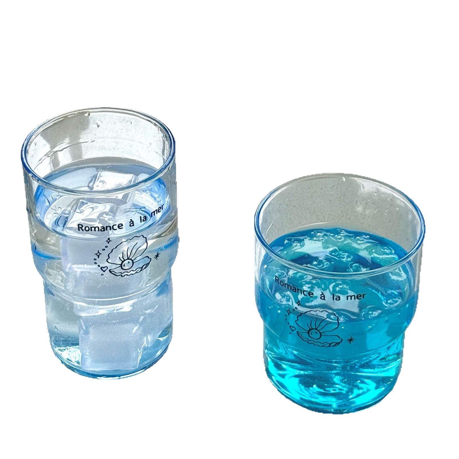 Ocean Series Blue Cup, Pearl Shell Glass Cup, Cold Brew Cup, Coffee Cup, Home Breakfast Cup, Girls' Water Cup Item Picture