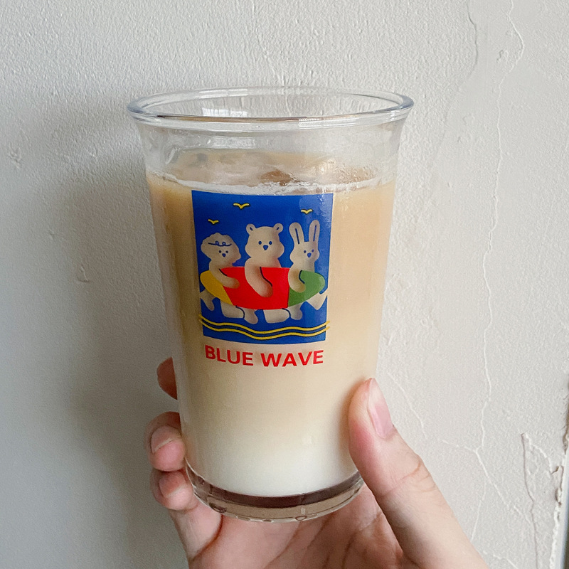 Korean InS-style breakfast cups, glass cups, milk cups, juice cups, cute cartoon water cups, coffee cups, milk tea cups full figure