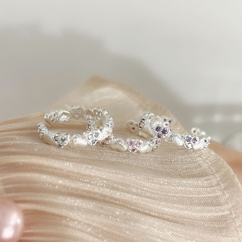 Exquisite zircon heart brushed silver-plated open ring for women, a niche, light luxury and high-end retro layered ring Application Scenario