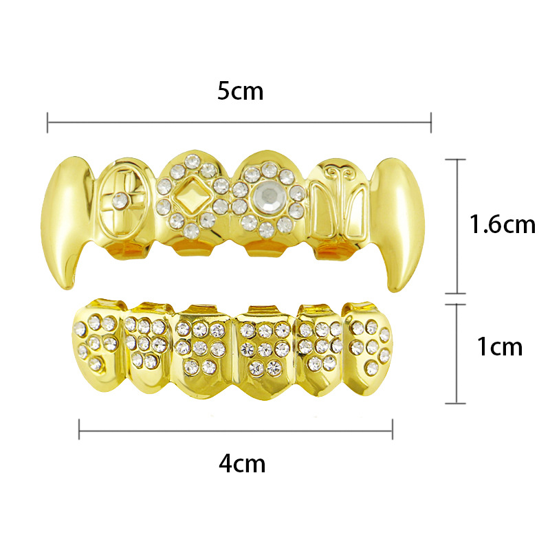 ins cross-border single hollowed-out teething set Halloween hip-hop costume teething accessory 18K gold-plated vampire sharp teething set Item Picture