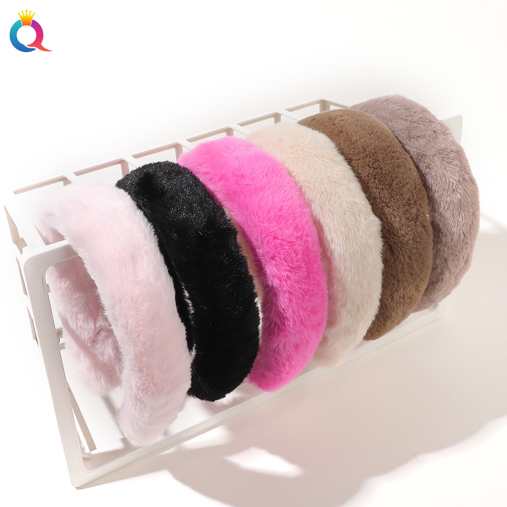 Qiyue Cross-border Autumn and Winter High Head Top plush hair Band, simple and elegant facial cleansing and makeup headband, women's hair accessories wholesale details Picture