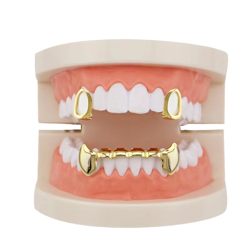 European and American hiphop glossy single pointed braces, hip-hop braces, small tiger teeth set, vampire gold braces Item Picture