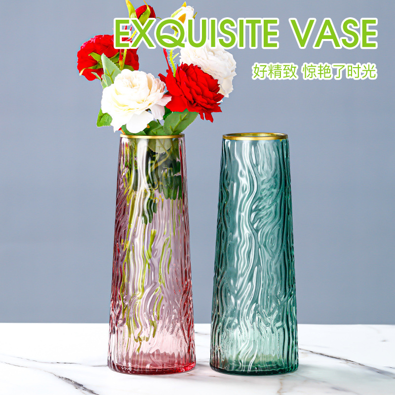 Nordic minimalist ins light luxury gilded glass vase, living room water-grown fresh flowers, dried flowers, flower arrangement vase, decorative item batch Application Scenario