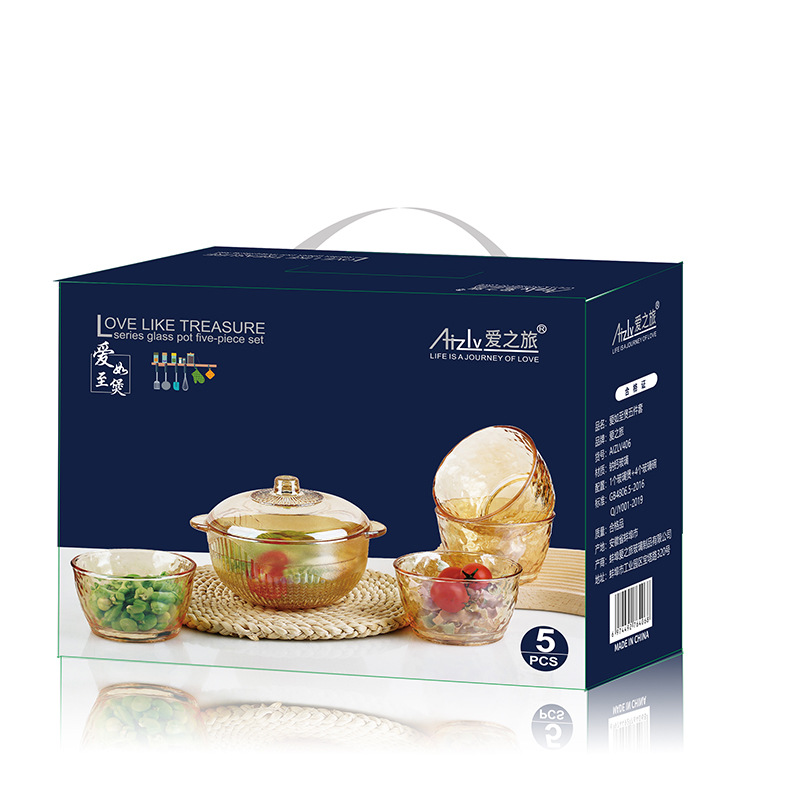 Covered soup pot, hot pot tableware, glass soup pot with handle, promotional event gift pot set manufacturer full figure