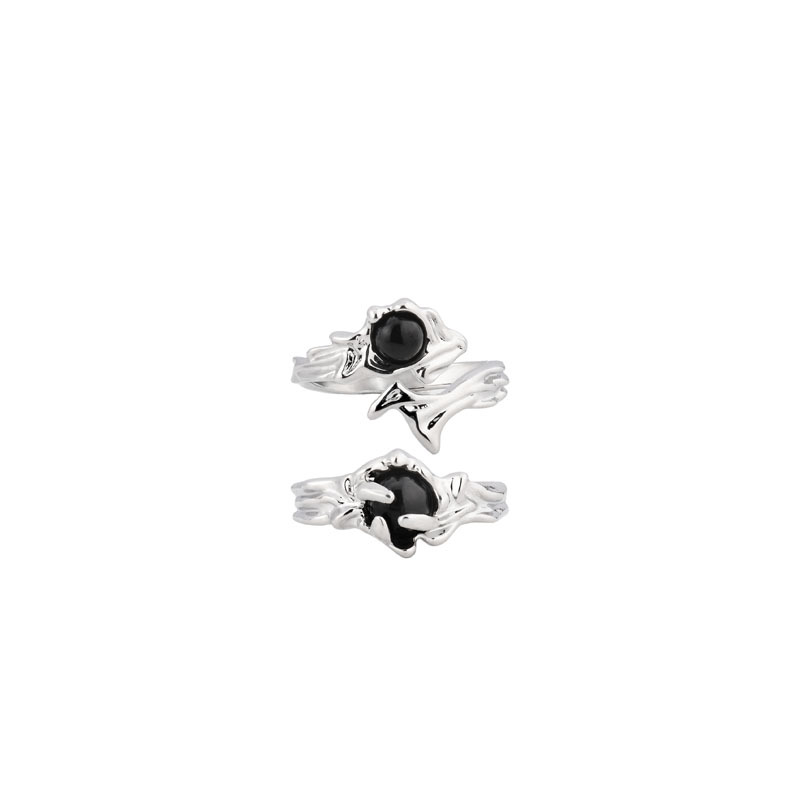 Black stone thorn open ring, a trendy Instagram niche design, with a unique, fashionable and high-end feel, a cold style food ring Item Picture
