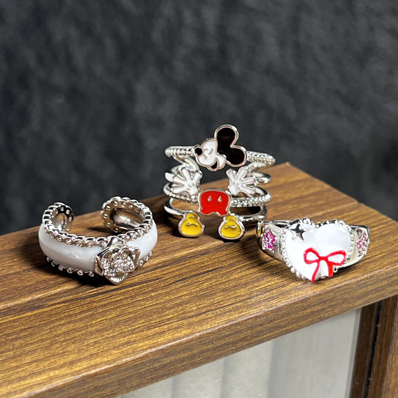 Sweet and cool girl y2k girlish heart-shaped bow open ring, a creative Mickey ring with a childlike atmosphere Specification drawing