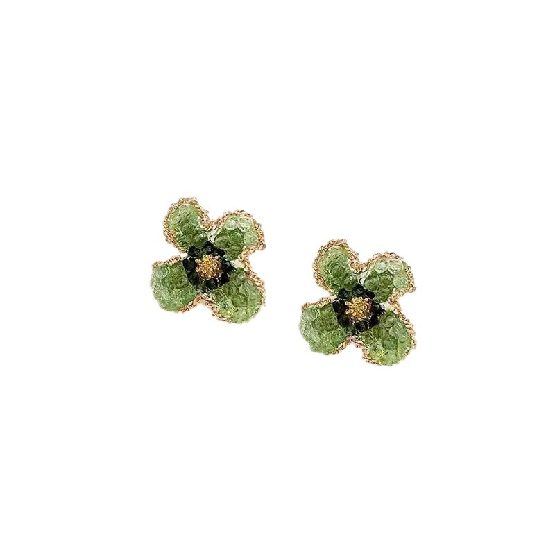 "Summer Rhapsody" Green crystal earrings with flower stud earrings, a high-end, light luxury, niche and unique earpiece for women Item Picture