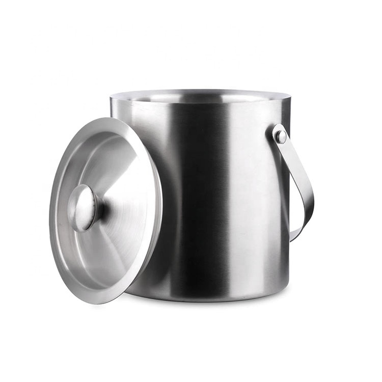 Stainless steel double-layer insulated ice bucket, handle ice granule bucket, beer, champagne, red wine, cold drink bucket, bar and ktv wine utensils Item Picture
