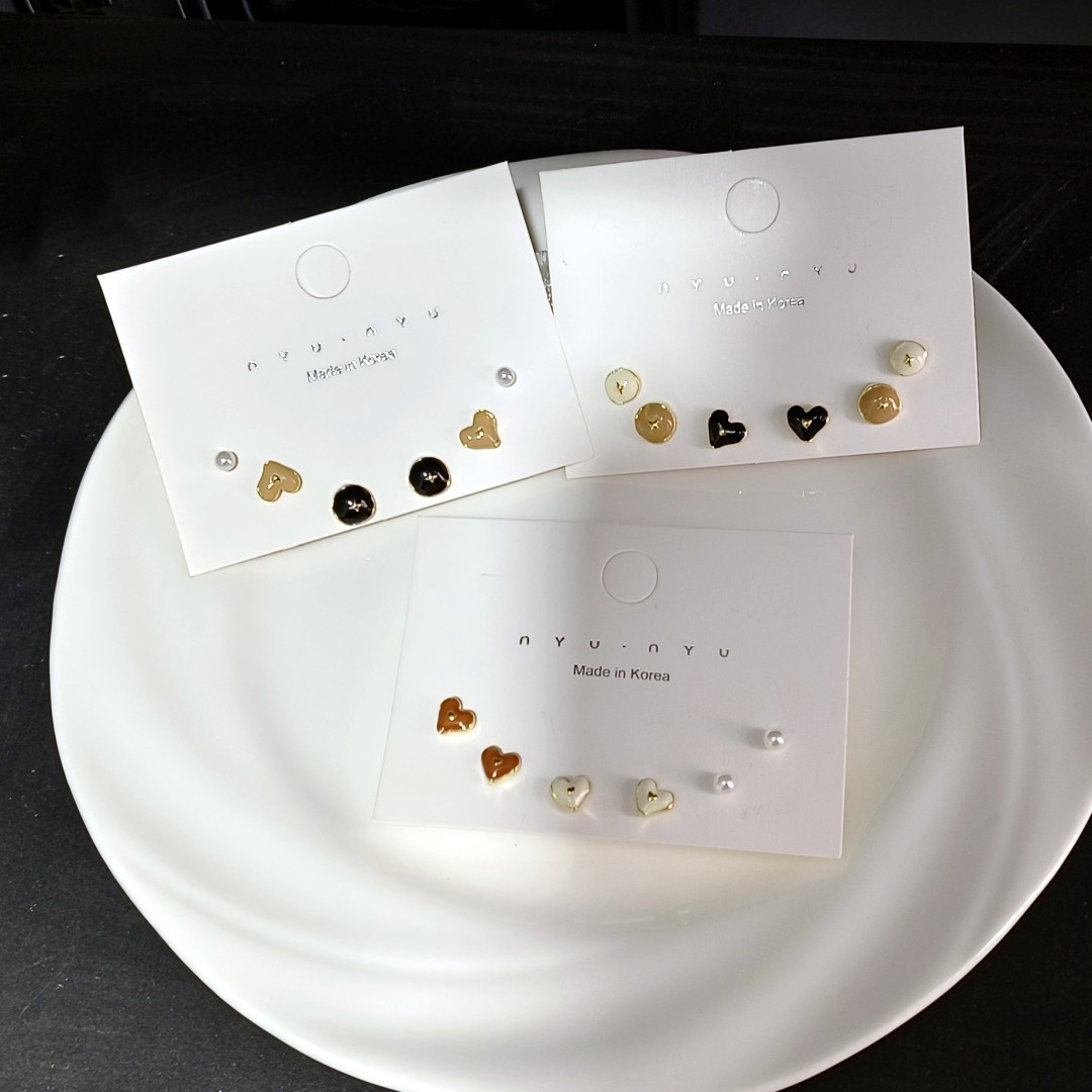 Six-piece set ~ Small and exquisite oil-dripping geometric set earrings for women, 2025 new style earrings, ins niche design sense Specification drawing