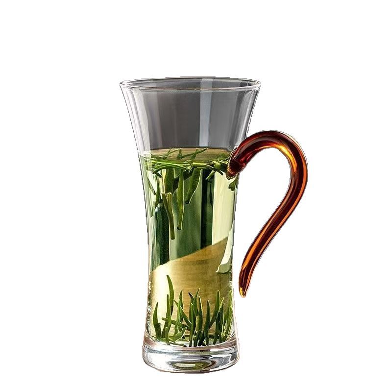 Green tea cup, household heat-resistant cup with crane neck handle, office flower tea brewing thickened heat-resistant high borosilicate glass cup Item Picture
