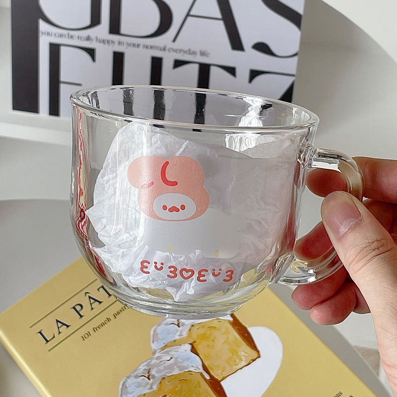 Bolimei Korean InS-style glass milk cup, girlish water cup, glass cup, large-capacity drinking cup details Picture