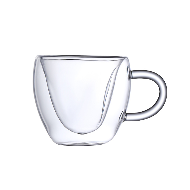 High-temperature resistant cups as souvenirs, high-appearance-level coffee cups, couple creative heart-shaped double-layered glass cups with handles Item Picture