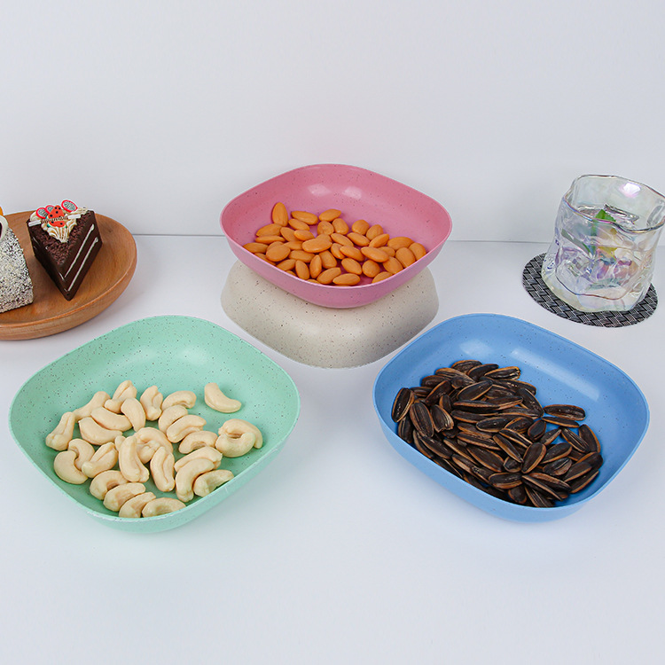 Wholesale of wheat straw bone-spitting plates, square plates, small plates, pickles plates, plastic square plates, snack and cake plates from manufacturers Specification drawing