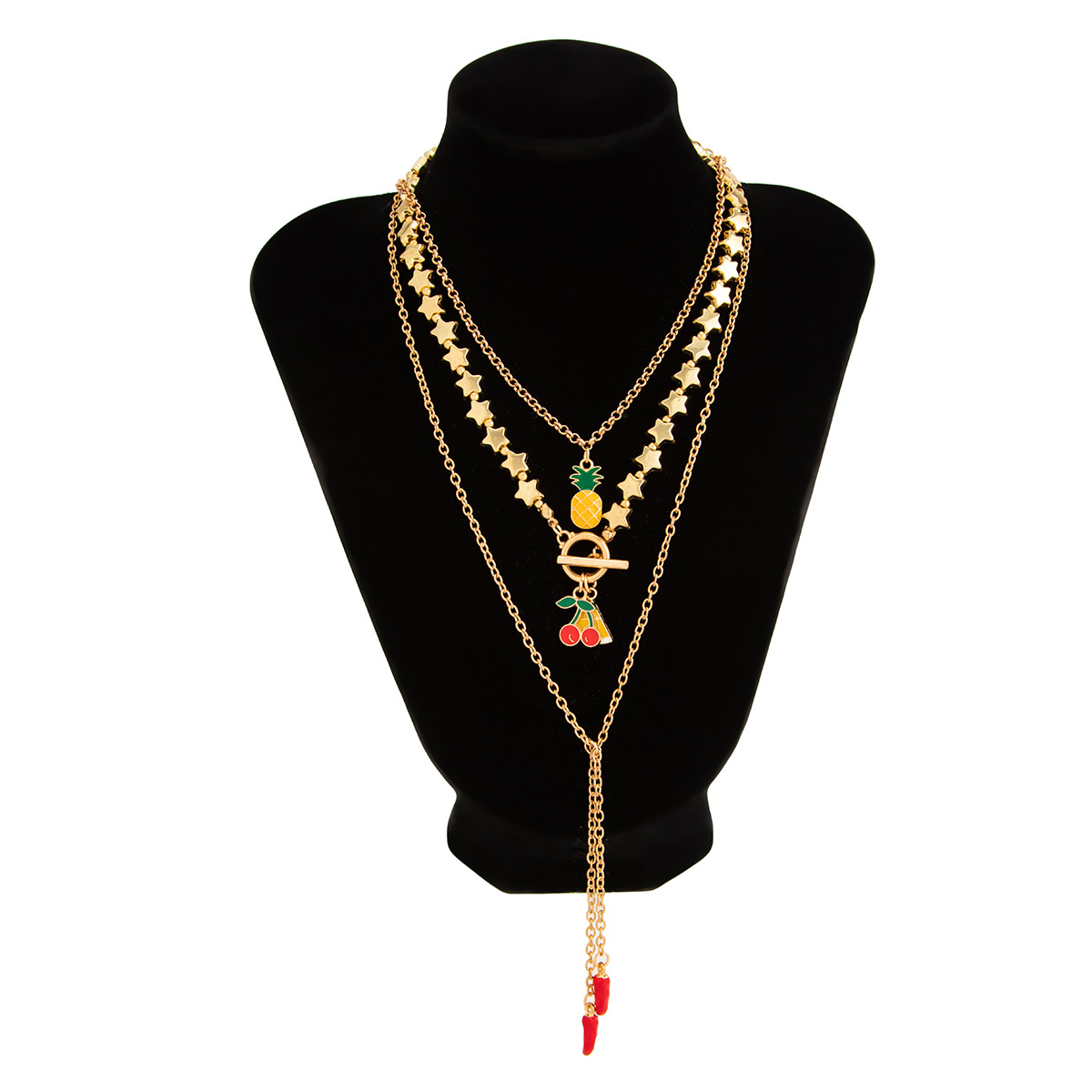 European and American cross-border jewelry dopamine drip oil, small cherry pineapple fruit necklace, ins five-pointed star OT clasp Item Picture