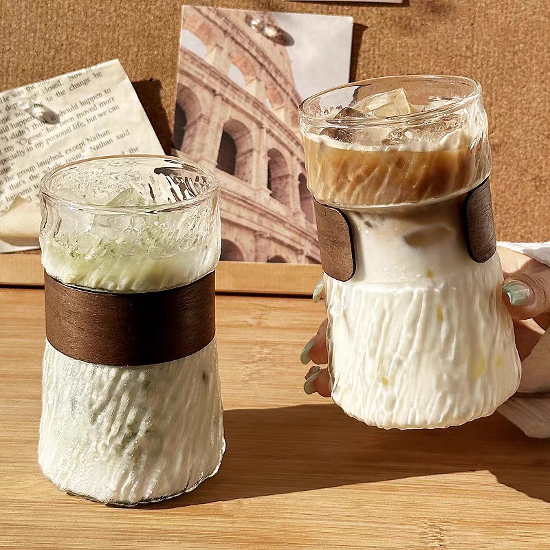 Zhuwei coffee cup, high appearance level office latte ice American heat-resistant transparent simple glass cup, heat-insulating cup full figure