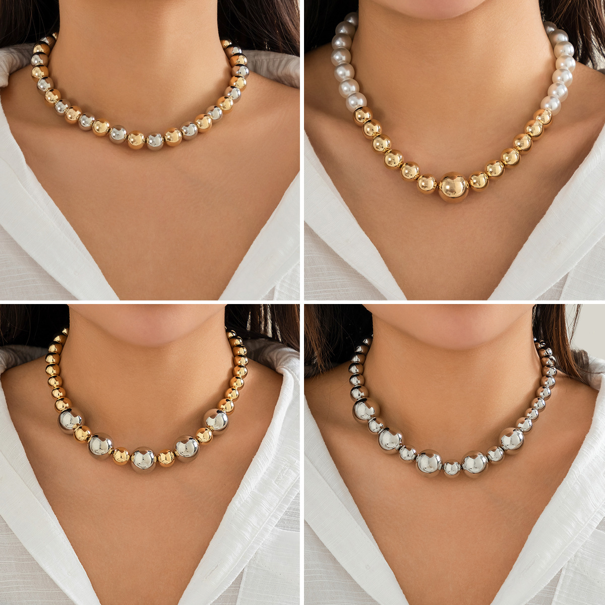 Exaggerated punk color-blocking beaded neck necklace from Europe and America, with a unique and distinctive geometric round ball style full figure