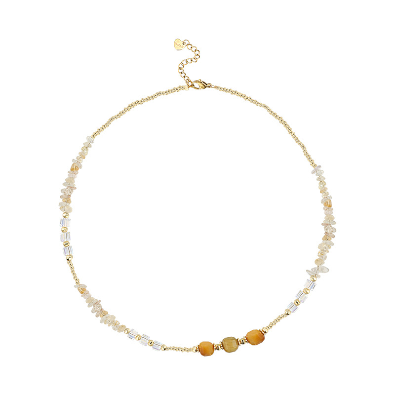 Sweet yellow crystal rice bead beaded necklace for women, a unique and fashionable style with a vacation vibe. Collarbone chain, a personalized and versatile necklace Item Picture
